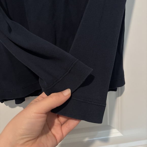 Lauren Ralph Lauren Navy Blue Long Sleeve Suede Zip Shoulder Shirt Women's L - Picture 4 of 9